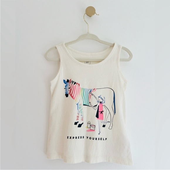 GAP Kids Express Yourself Tank Top - Cream with Zebra Design Girls 2T - Picture 5 of 5